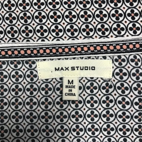 Max Studio Long Sleeve Print Keyhole Top in White/Black - Size Medium - Picture 4 of 8